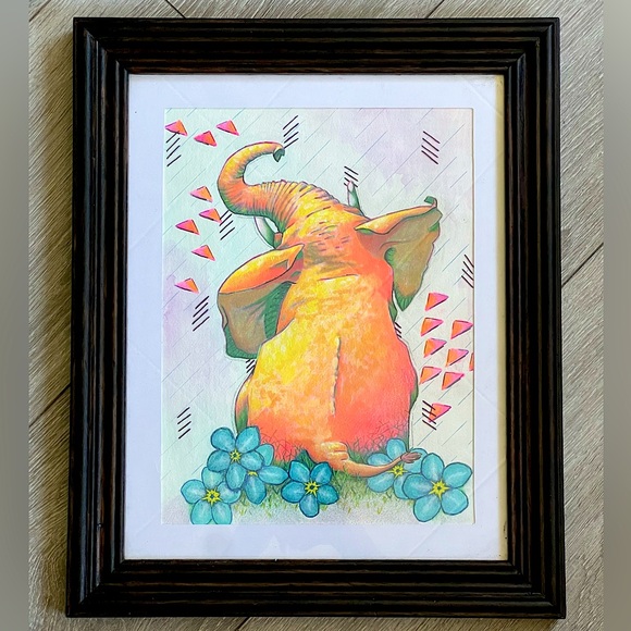 Original “Peachy Elephant” mixed media illustration art